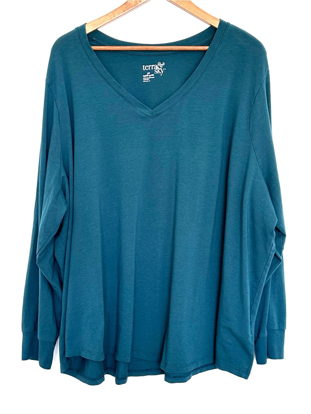 Terra & Sky Plus Shirt Women’s 5X Green Long Sleeve V Neck Pullover Top